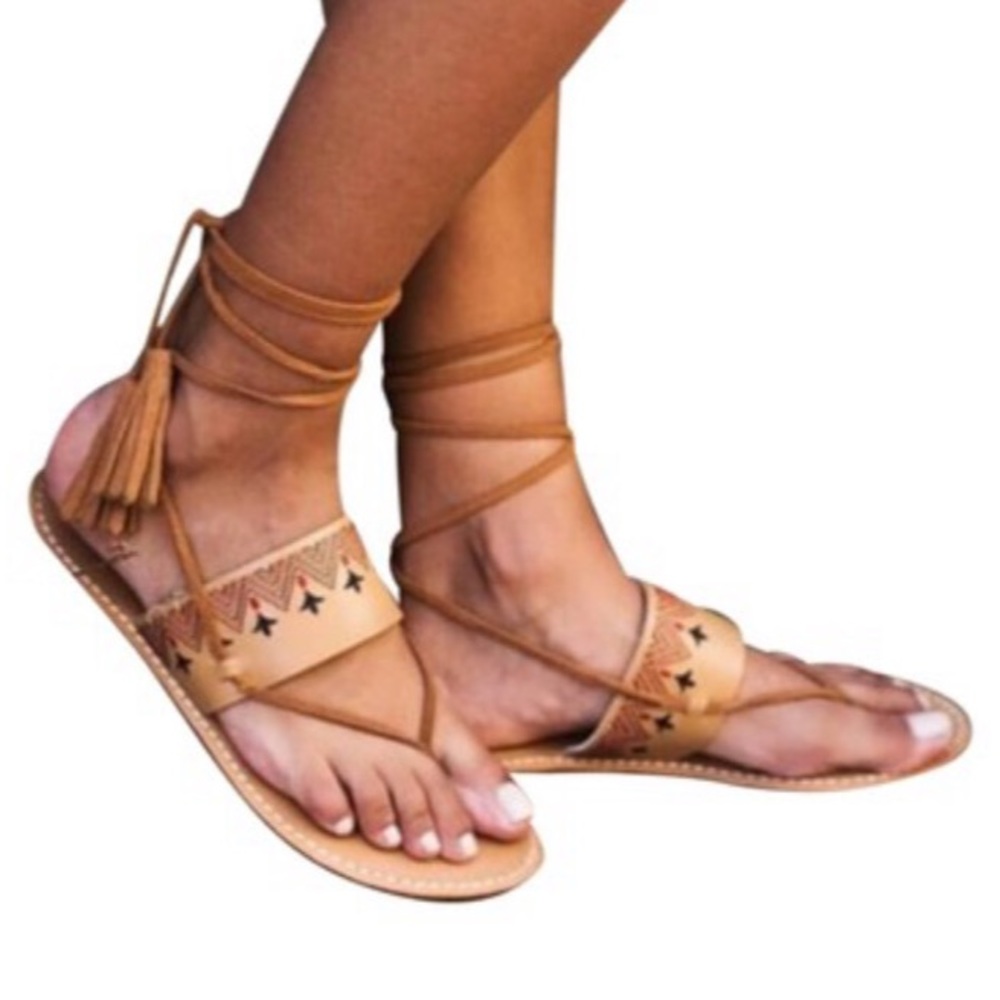 Soludos Gladiator Embroidered Tassel Sandals Sz.8